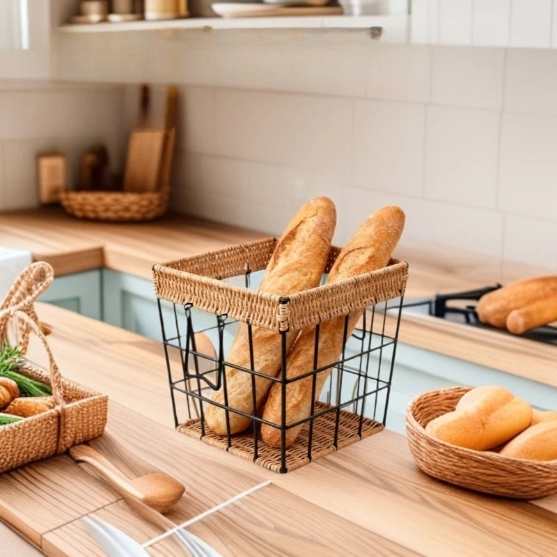 Anti-rust Iron Basket Woven Baguette Basket Cake Shop European Rattan Baking Baskets Baguette  Organizador Organizer Органайзери