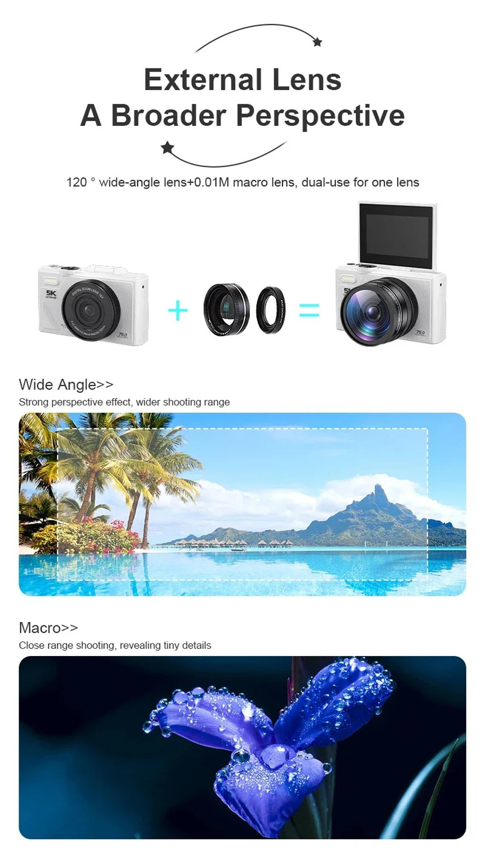 HD 5K Portable Digital Camera 75MP Flip Screen For VLOG Girls Kid Adult Beginners Selfie Camcorder Photography Digital Camera
