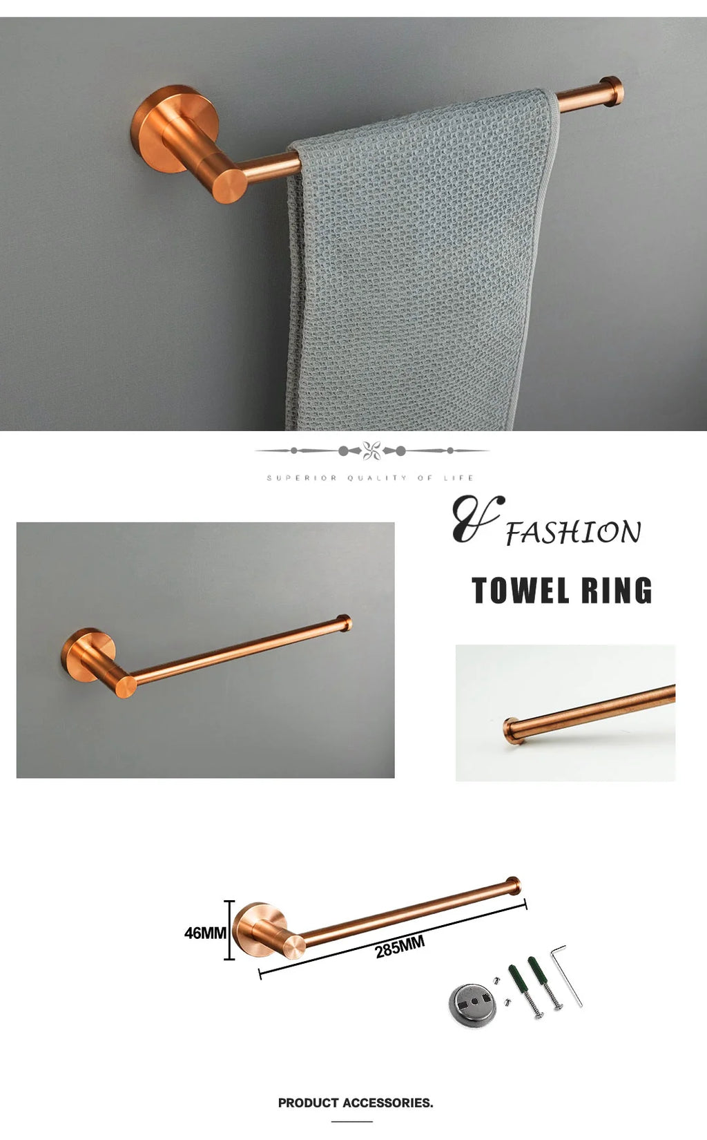 High-quality Brushed Rose Gold 304Stainless Steel Beautiful Wall Hook Toilet Paper Holder Towel Bar Bathroom Accessories