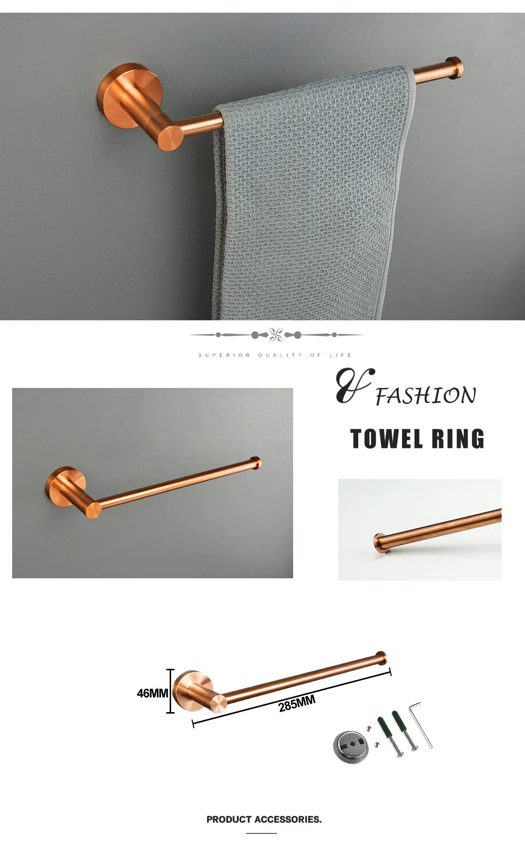 High-quality Brushed Rose Gold 304Stainless Steel Beautiful Wall Hook Toilet Paper Holder Towel Bar Bathroom Accessories