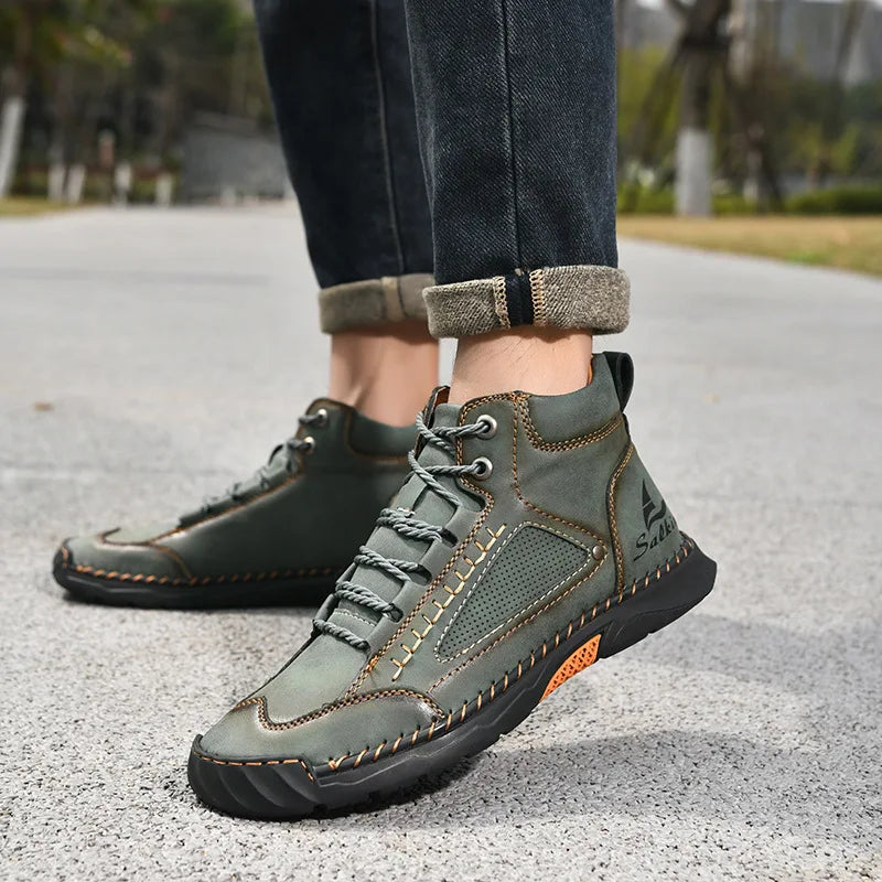 Handmade Men Boots Design Sneakers Man Outdoor Casual Leather Men Shoes Ankle Boots Fall Breathable Hot Sale 2025