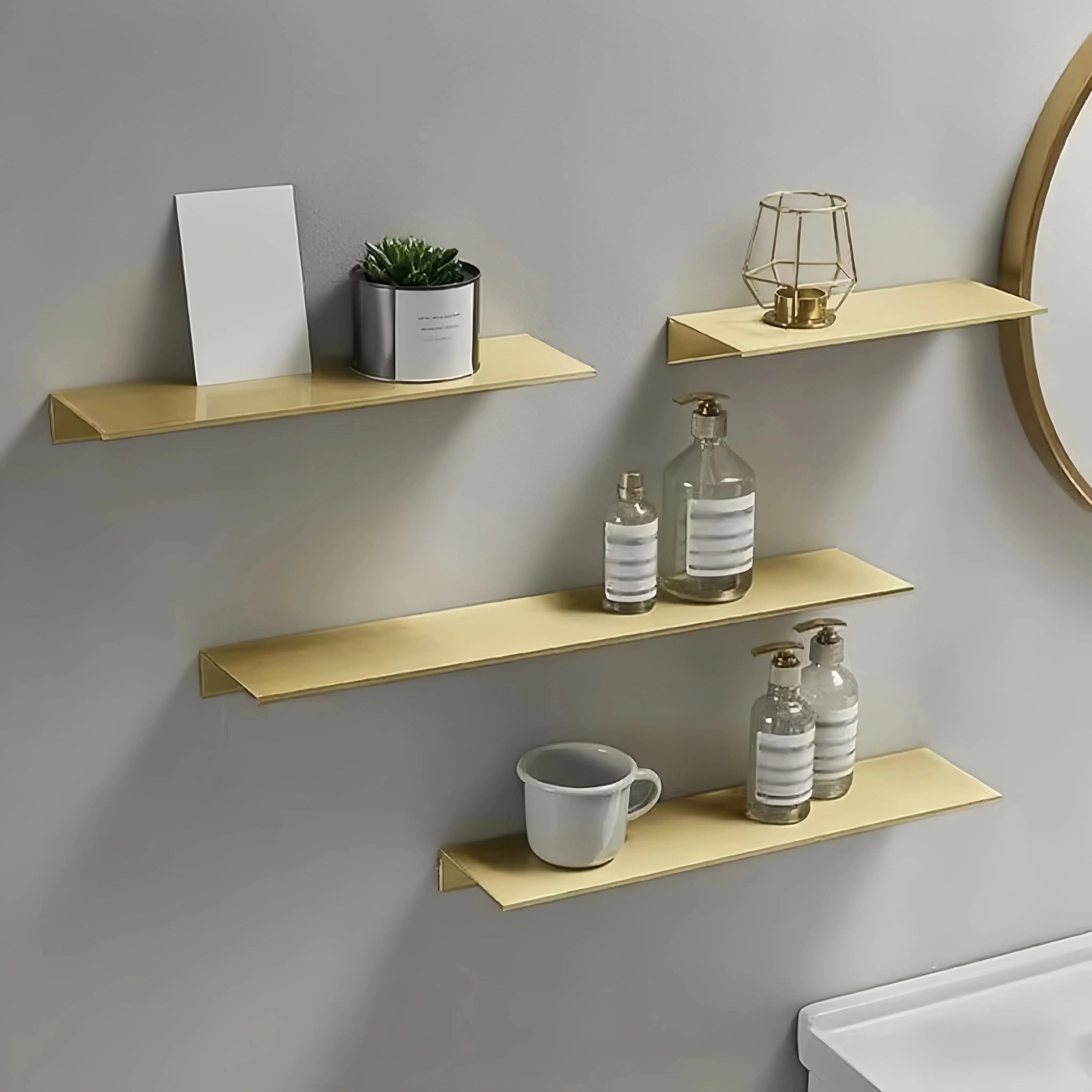 Brushed Gold Metal Bathroom Shelf Wall Storage Rack Washstand Drilling Large Wall Shelf for Storage 30/40/50cm Length Holder