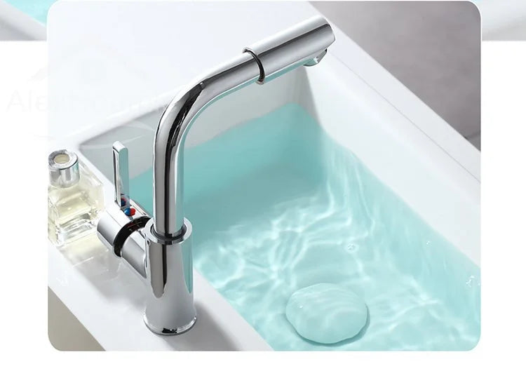 Bathroom Faucet with 360° Rotate Spout Deck Mounted Water Tap Chrome Single Hole Single Handel for Hot and Cold Water Mixer