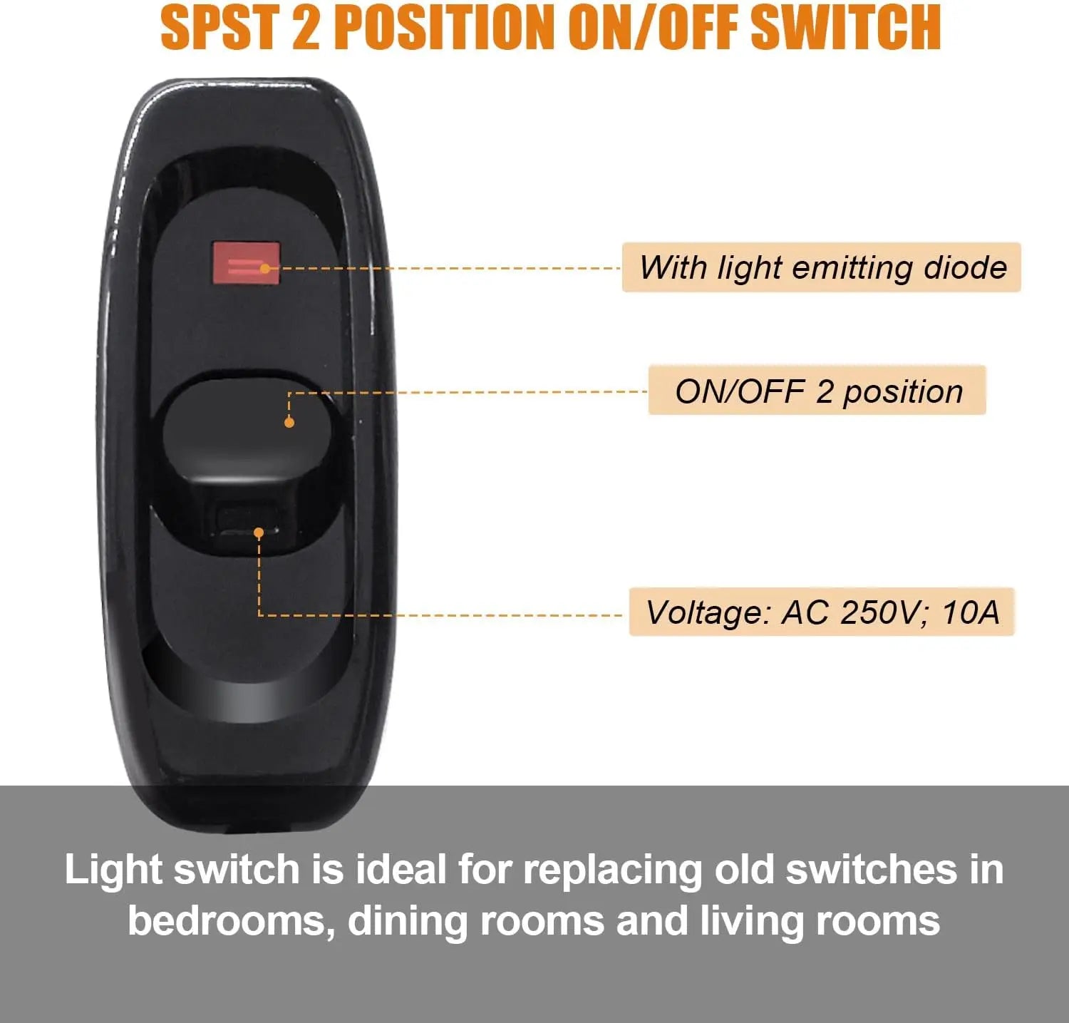 Appliance Inline Cord Switch Black/white AC 250V 10A Heavy Duty Thru Switch On Off Lamp Bulb Wall Line Control Switch