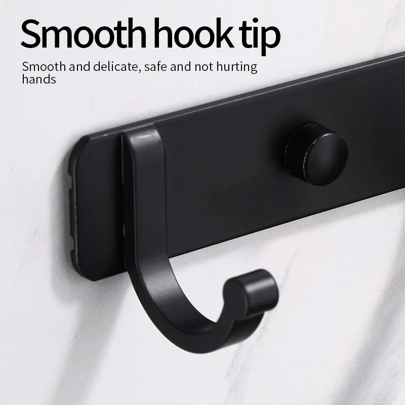 Black Robe Hook for Bathroom Kitchen Home Wall Mounted Creative Door Coat Clothes Towel Key Holder Hanger Storage 3 4 5 6 Hooks