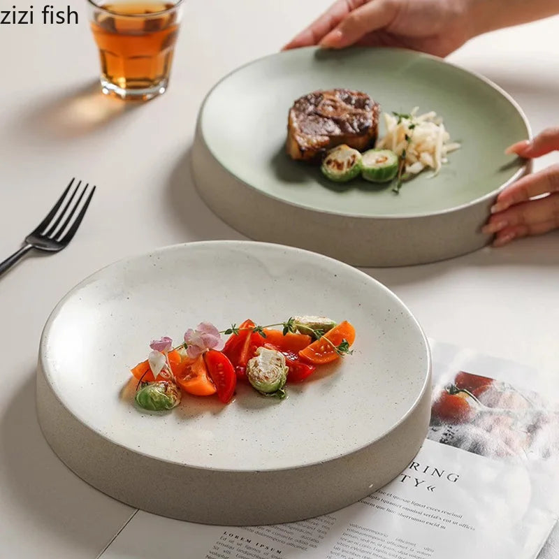 Retro Cylindrical Ceramic Plate Pasta Dish Dessert Snack Plate Steak Plate Sushi Plates Restaurant Molecular Cuisine Tableware
