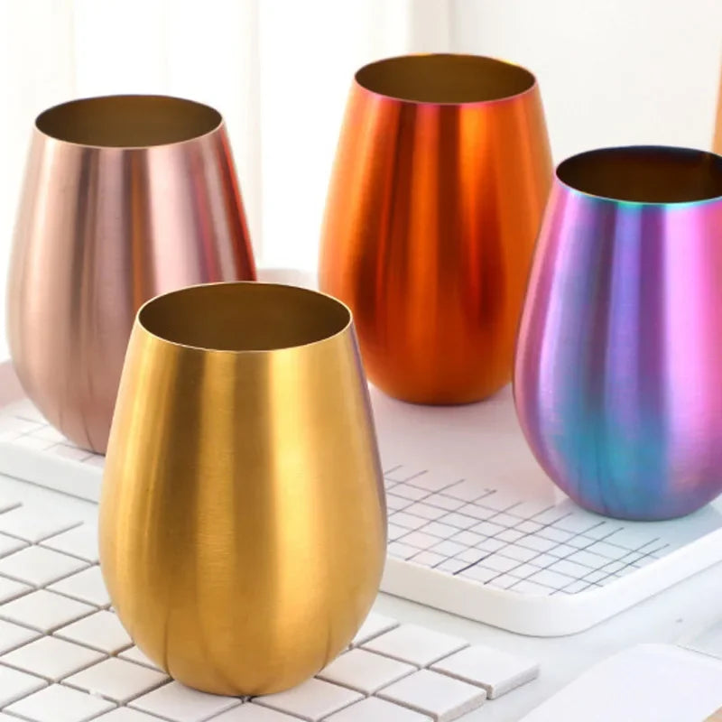 500ml Stainless Steel Single Layer Titanium Plating Wine Glasses Beer Titanium Wine Glasses 500ML Big Belly Water CupBarSupplies