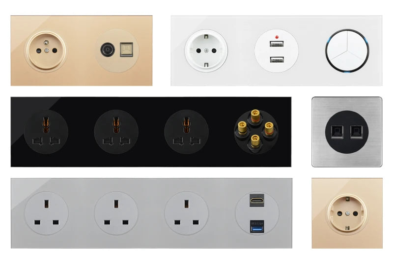 S Series- EU Power Socket Function Module Socket With Switch DIY Socket Accessory Free Combination White Glass /Plastic 250V 16A