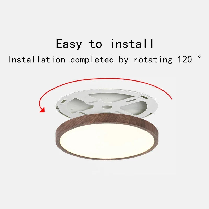 Modern Wood Grain LED Ceiling Light Ultra-Thin Walnut Wood Ceiling Lamp Bedroom Bathroom Living Room Kitchen Home Decor Lighting