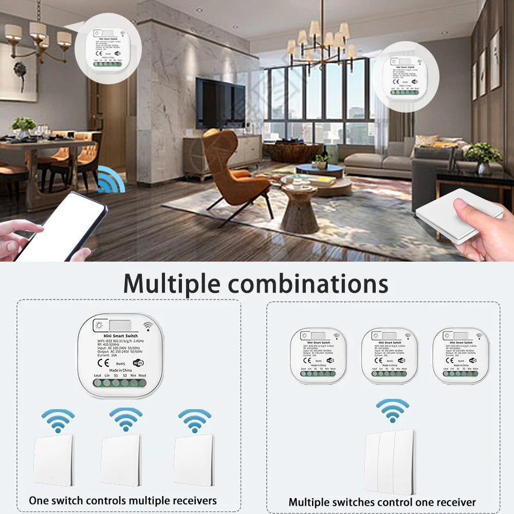 TUYA wifi RF433 Self Powered Wireless Switch Without Battery Remote Control waterproof home Wall panel Light Switch AC110V 220V
