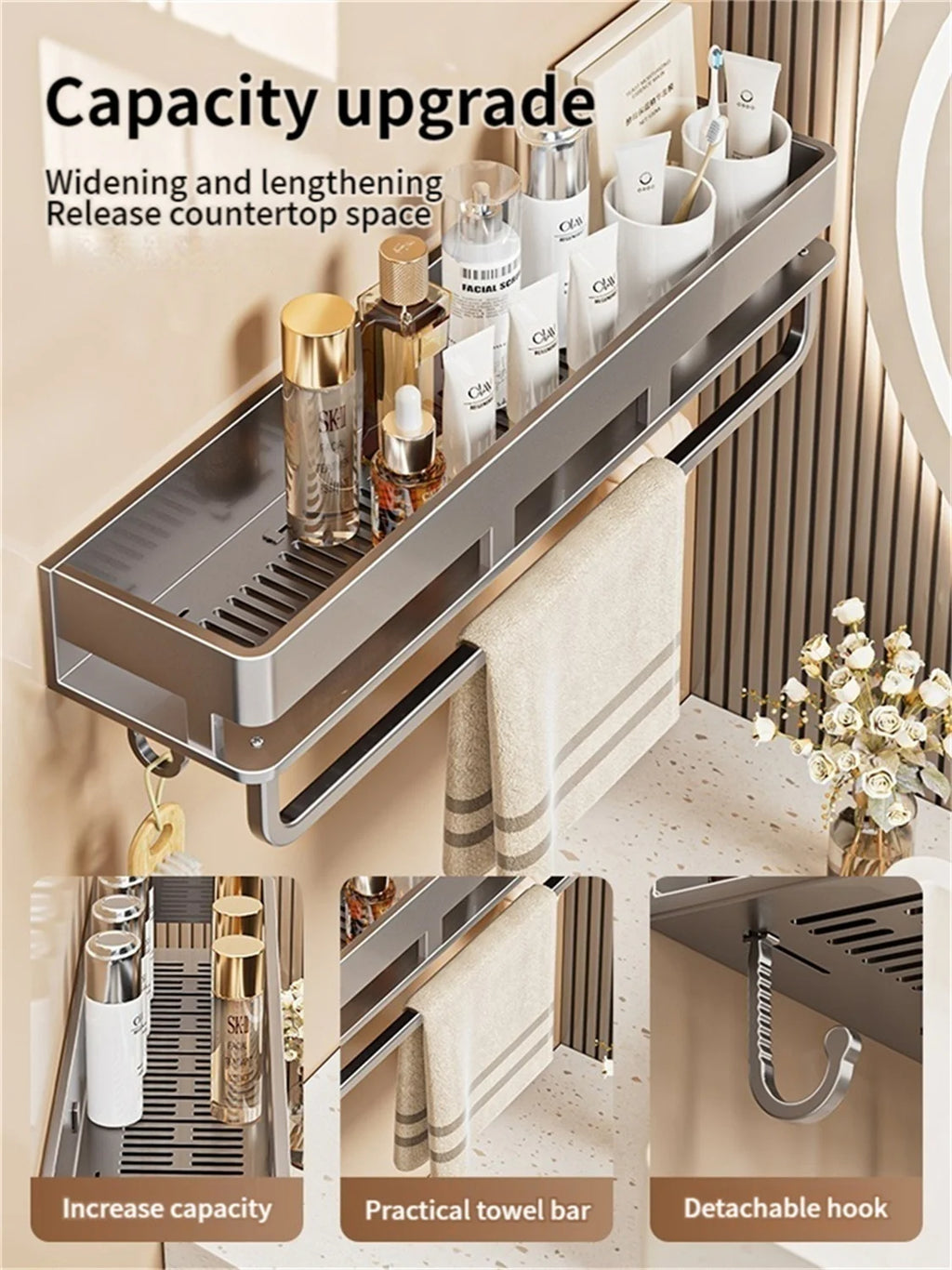 Wall-Mounted Bathroom Storage Shelf with No Drilling Required for Bathroom Sink Vanity and Toilet Wall Storage Racks