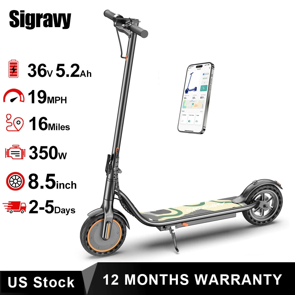 Sigravy Electric Scooter for Kids,Teens,Teenager, Students, Foldable Commuter E Scooter for Teens, 350W Motor, 19 MPH, Up to 26 Miles Range, 8.5" Solid Tires, Cruise Control, 19MPH Max Speed, LED Display,APP Control
