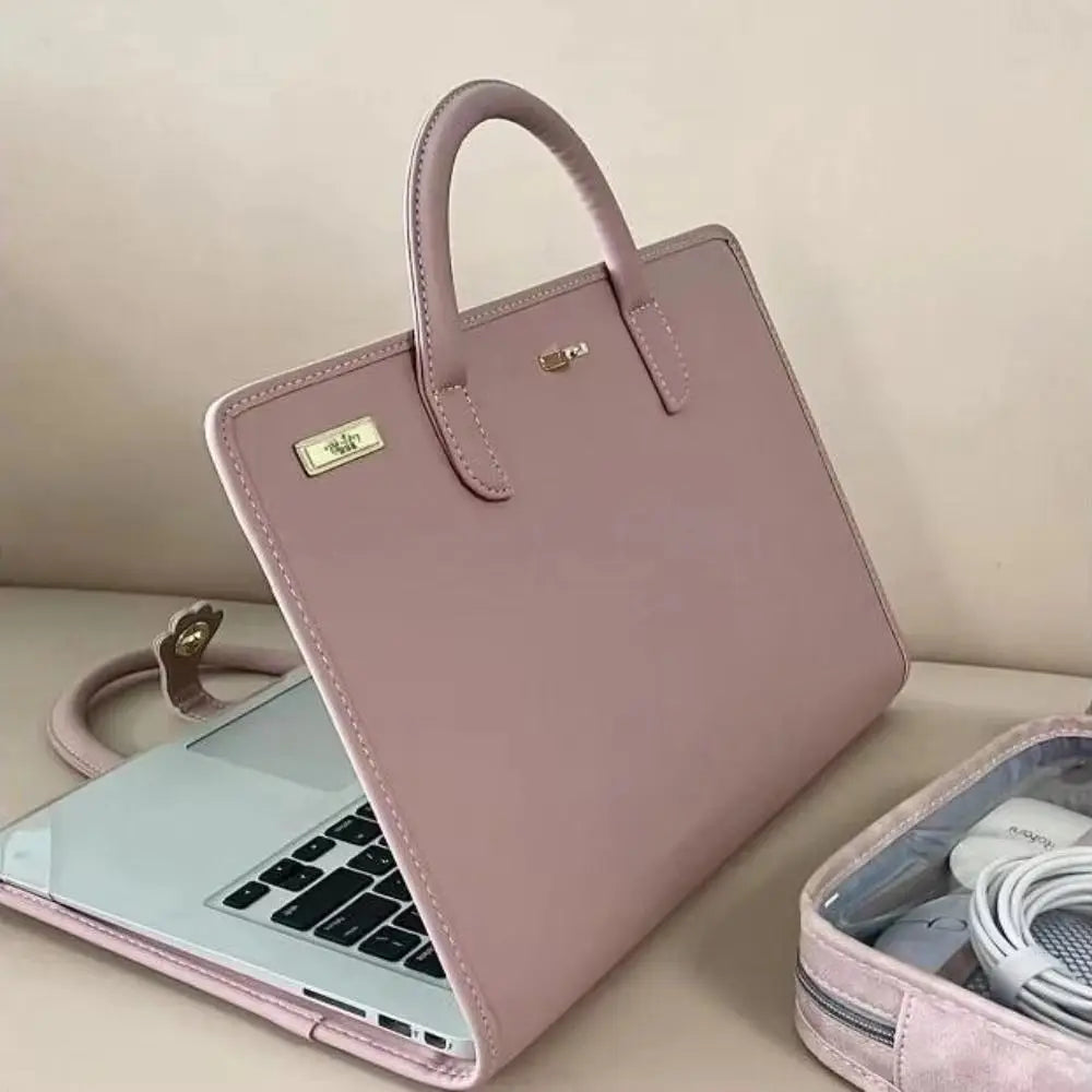 Laptop Handbag Pink Laptop Bag PU Fashion Laptop Sleeve Breathable Top-Handle Computer Protective Case for Girl