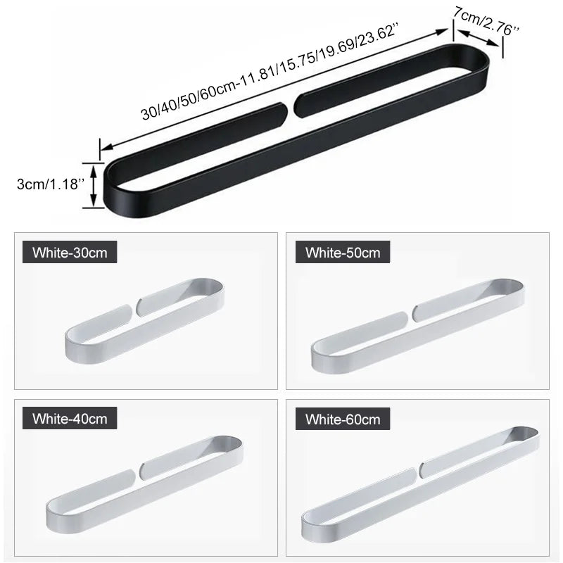 Self-adhesive Black Bath Towel Holder Bathroom Towel Rack No Punch Towel Rail Rack Towel Holder Bath Storage Shelf ML65B