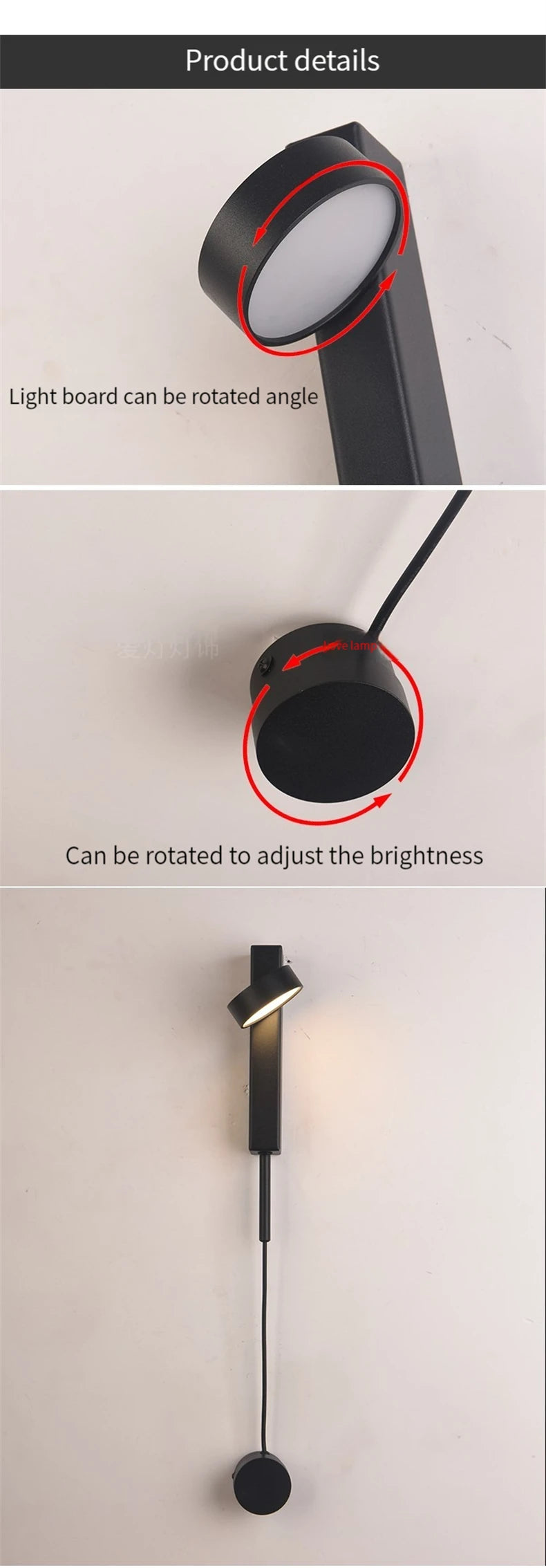 Nordic Modern LED wall lamp Gold Black Rotation Dimming Switch Wall Light With plug Fixture Bathroom Bedroom 360° Rotate Sconces