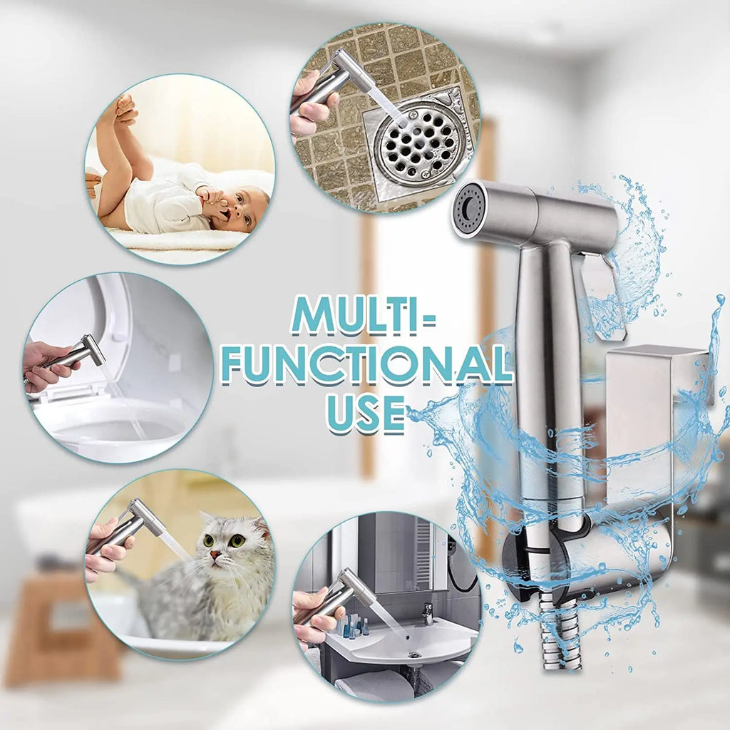 Handheld Bidet Sprayer Set 304 Stainless Steel Spray Gun Shower Handheld Toilet Bidet Faucet Sprayer Shower Nozzle Self Cleaning