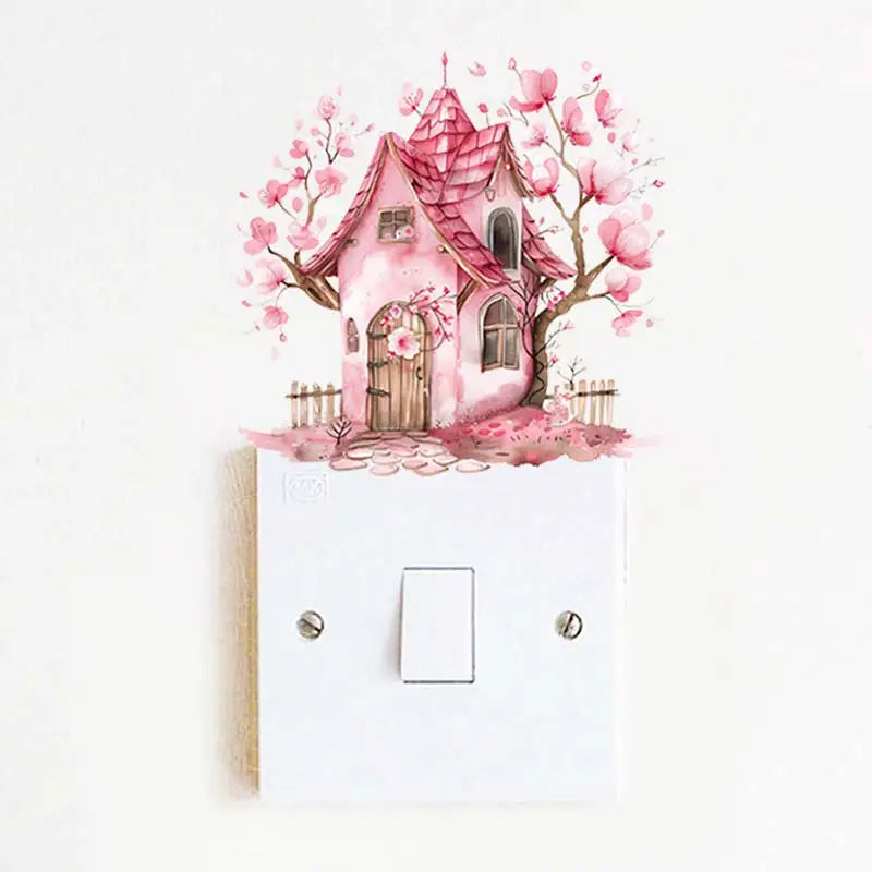 Plants Flowers House Switch Sticker Wall Stickers living Room Socket Light Switch Background Self-adhesive Decoration M1042