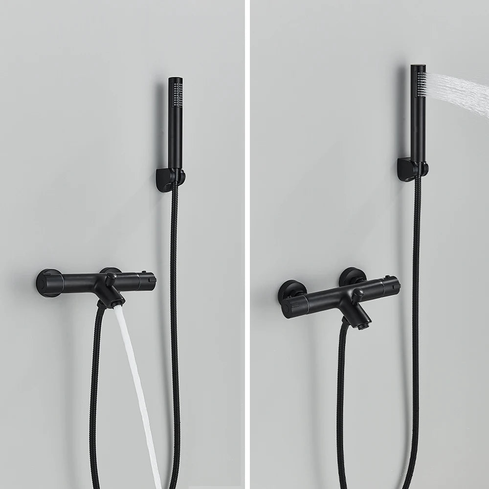 Black Thermostatic Bathroom Shower Faucet Dual Handle Bathtub Faucet Wall Mounted Mixer Tub Tap