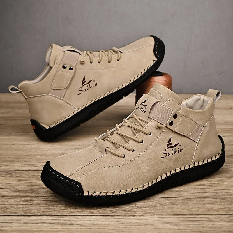 New Leather Casual Men Shoes Design Sneakers Man Breathable Leather Shoes Outdoor Men Ankle Boots