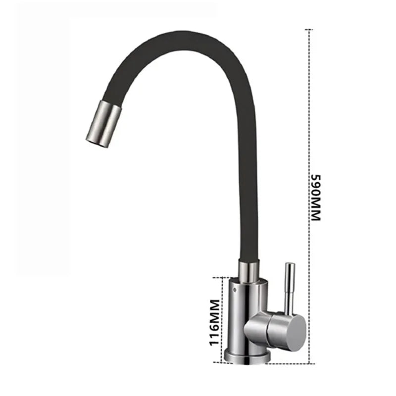 Rotatable Universal Bending Kitchen Sink Hot and Cold Dual-use Faucet 304 Stainless Steel Silicone Tube Sink Faucet