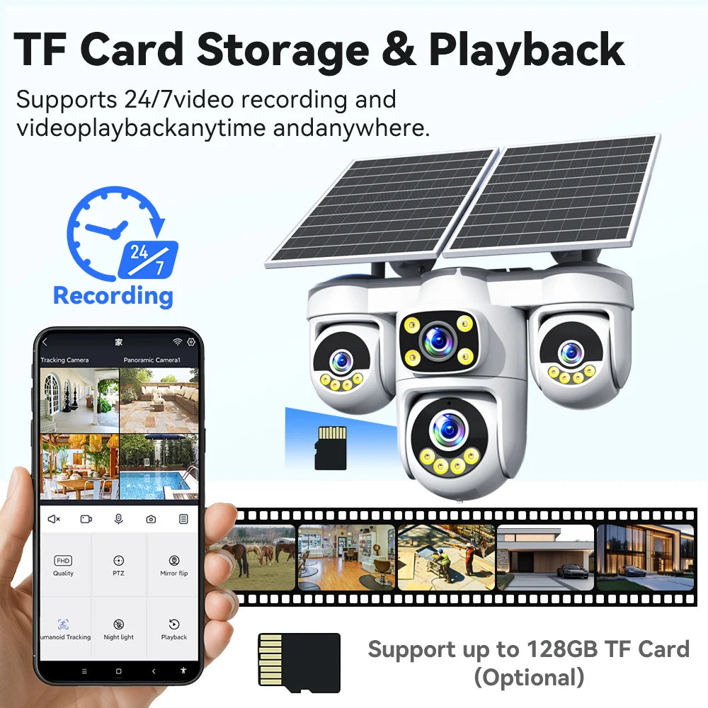 No Wiring Needed! Solar Security Camera 20MP, 360° Auto Tracking, Permanent Power, Full Color Night Vision, 2-Way Audio, IP66