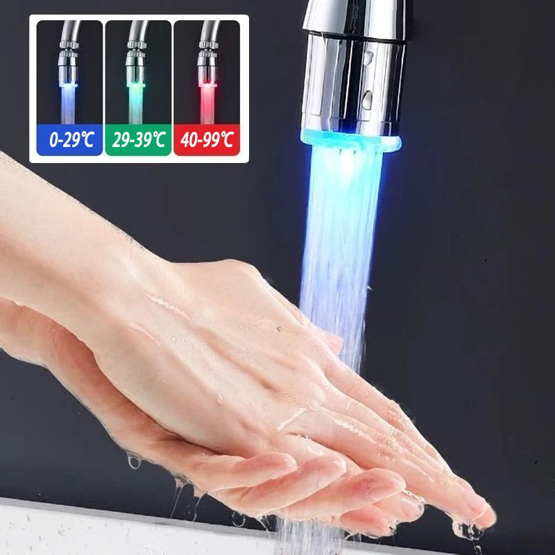 1PC Creative Faucet Extender LED Temperature Sensor 3-Color Light-up Faucet Kitchen Bathroom Glow Water Faucet Tap Nozzle Shower