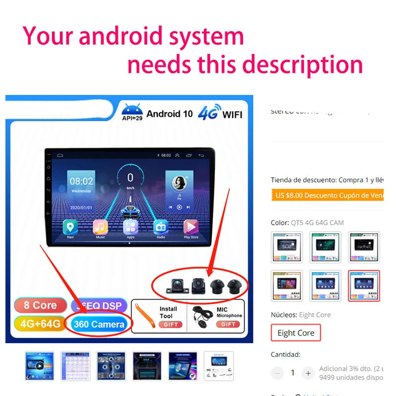 360 camera for car Front and rear left and right cameras for Android multimedia system with built-in 360 camera function