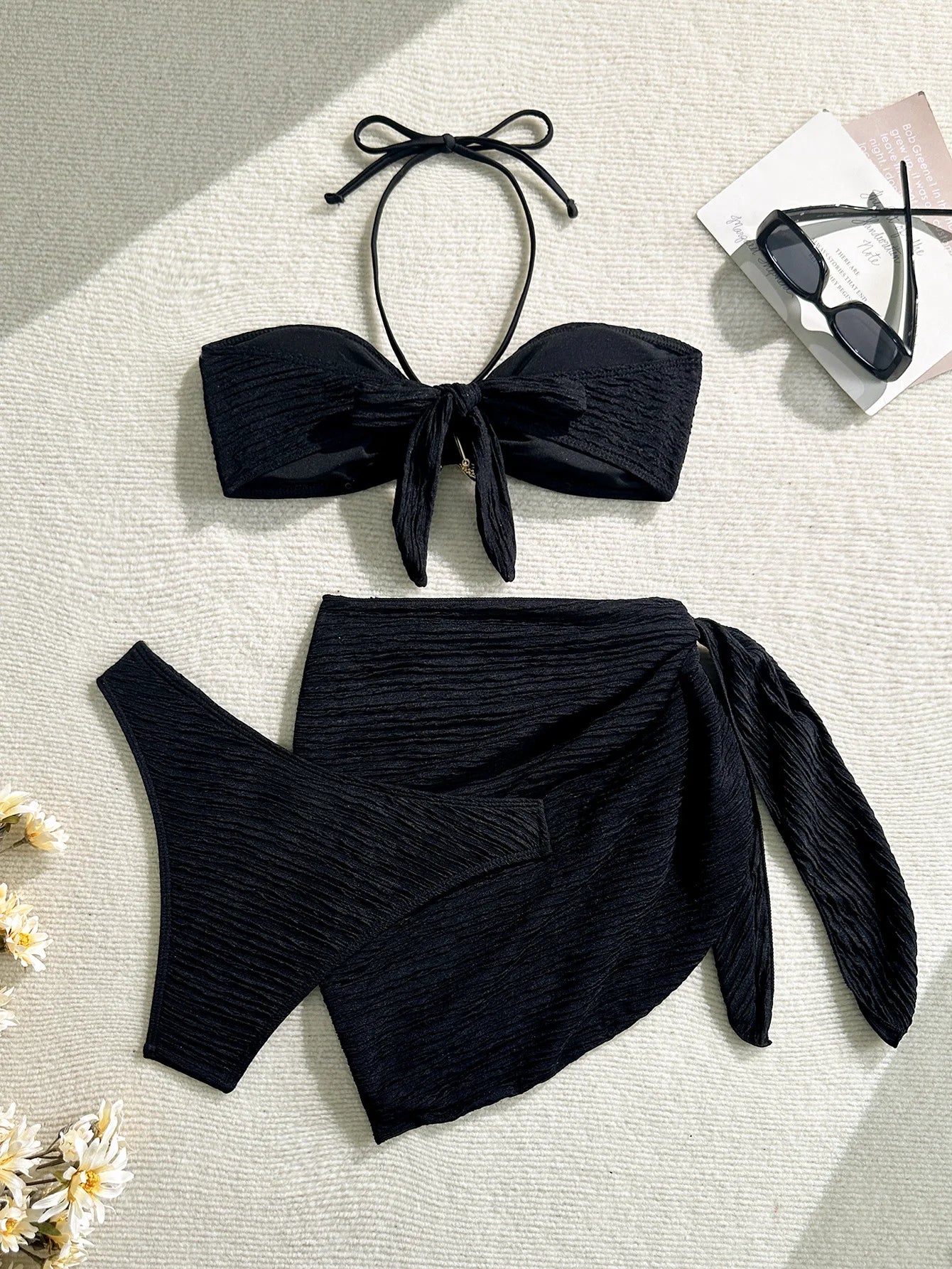 2025 New Bandeau Bikini Set Female Ribbed Swimsuit Women Swimwear 3 pieces Bikinis Bather Bathing Suit Biquini