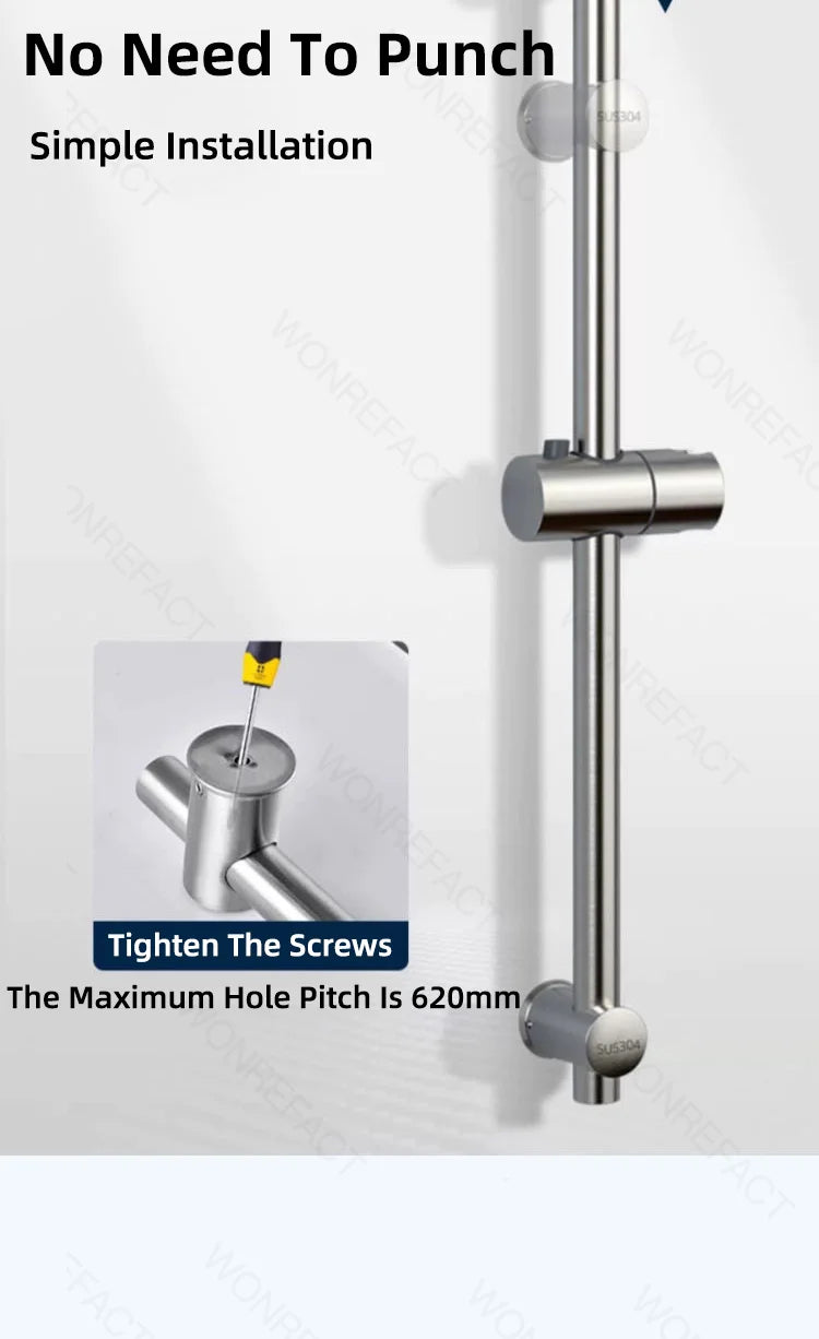 Bathroom Shower Seat Holder Rod Rail Wall Mounted Shower Slide Bar Adjustable Handheld Shower Bracket 304 Stainless Steel