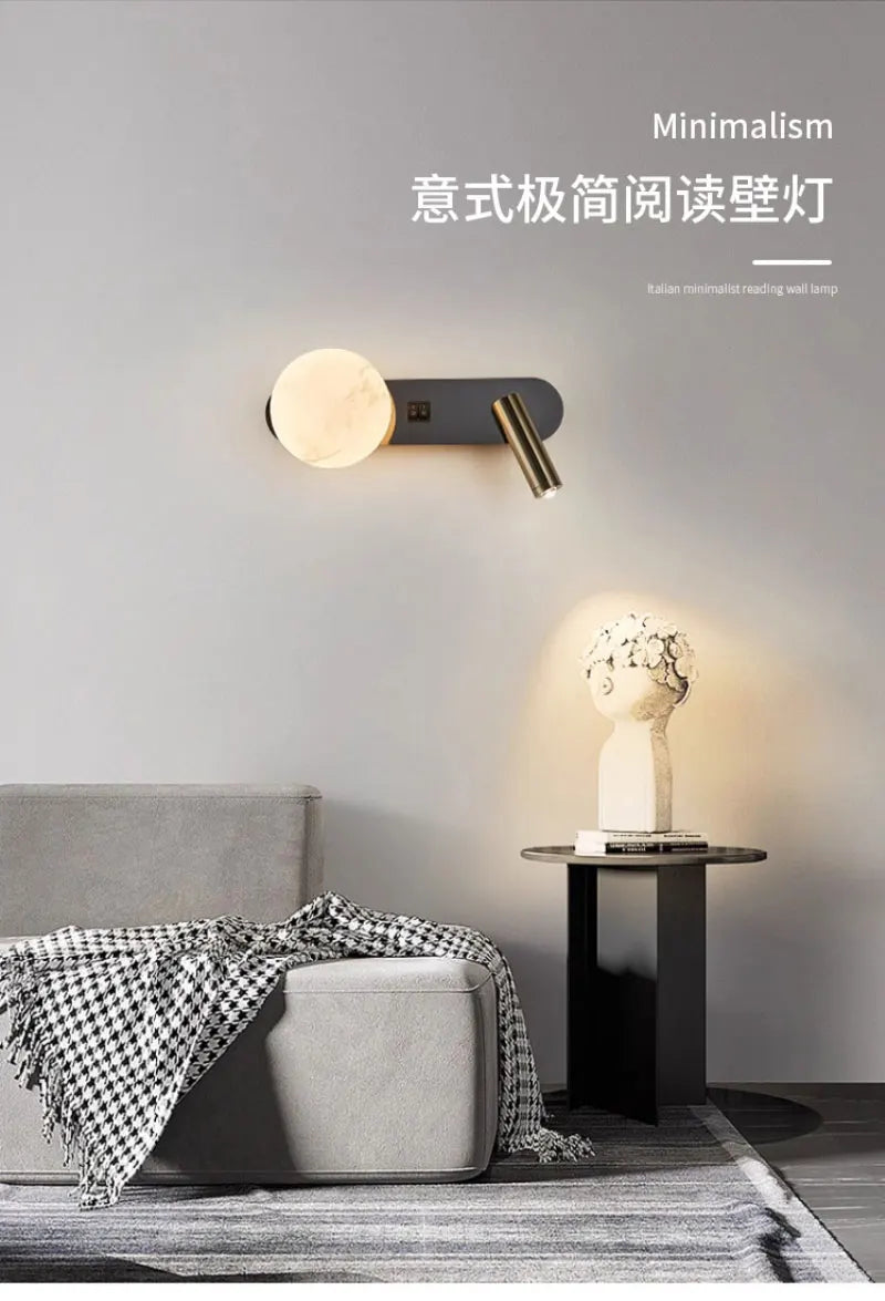 Nordic Modern Black and White Minimalist Wall Lamp Living Room Sofa Background Wall Decorative Lamp Light Luxury Bedroom Bedside