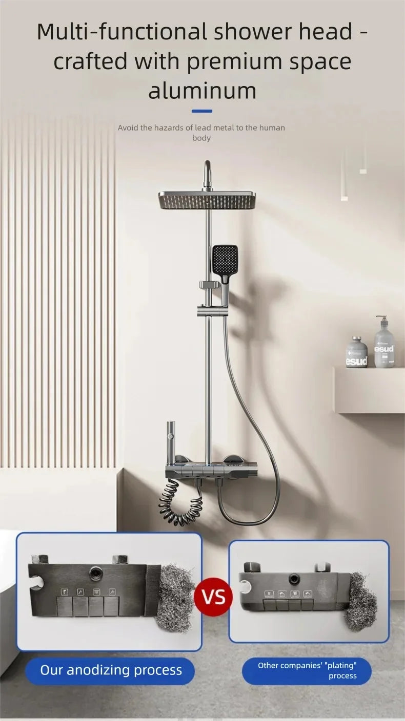 Multifunctional Aluminum Shower Set Household Hot and Cold Water Digital Display Pressurized Shower System Set Bathtub Faucet