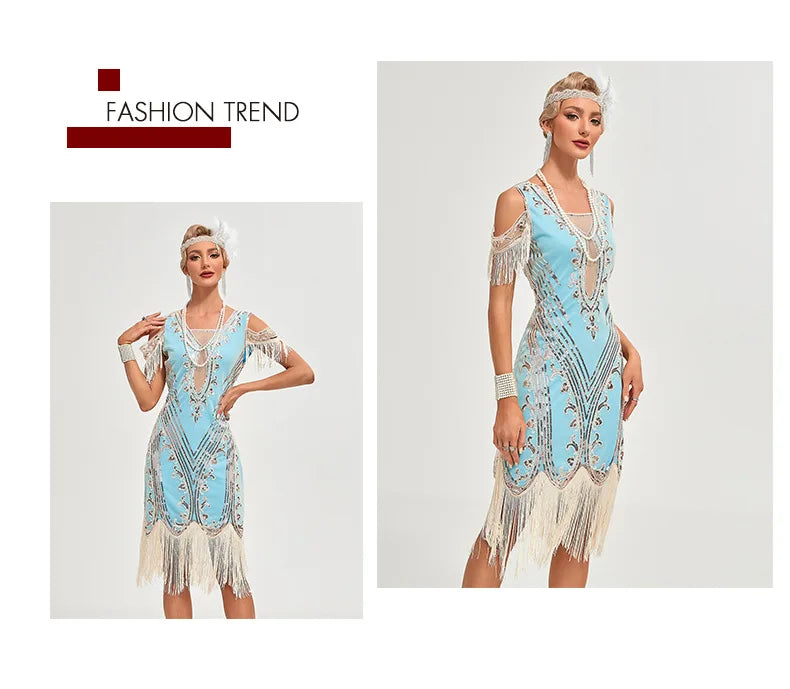 Vintage 20s 1920s Dress The Great Gatsby Womes Sequins Tassel Fringe Evening Dress New