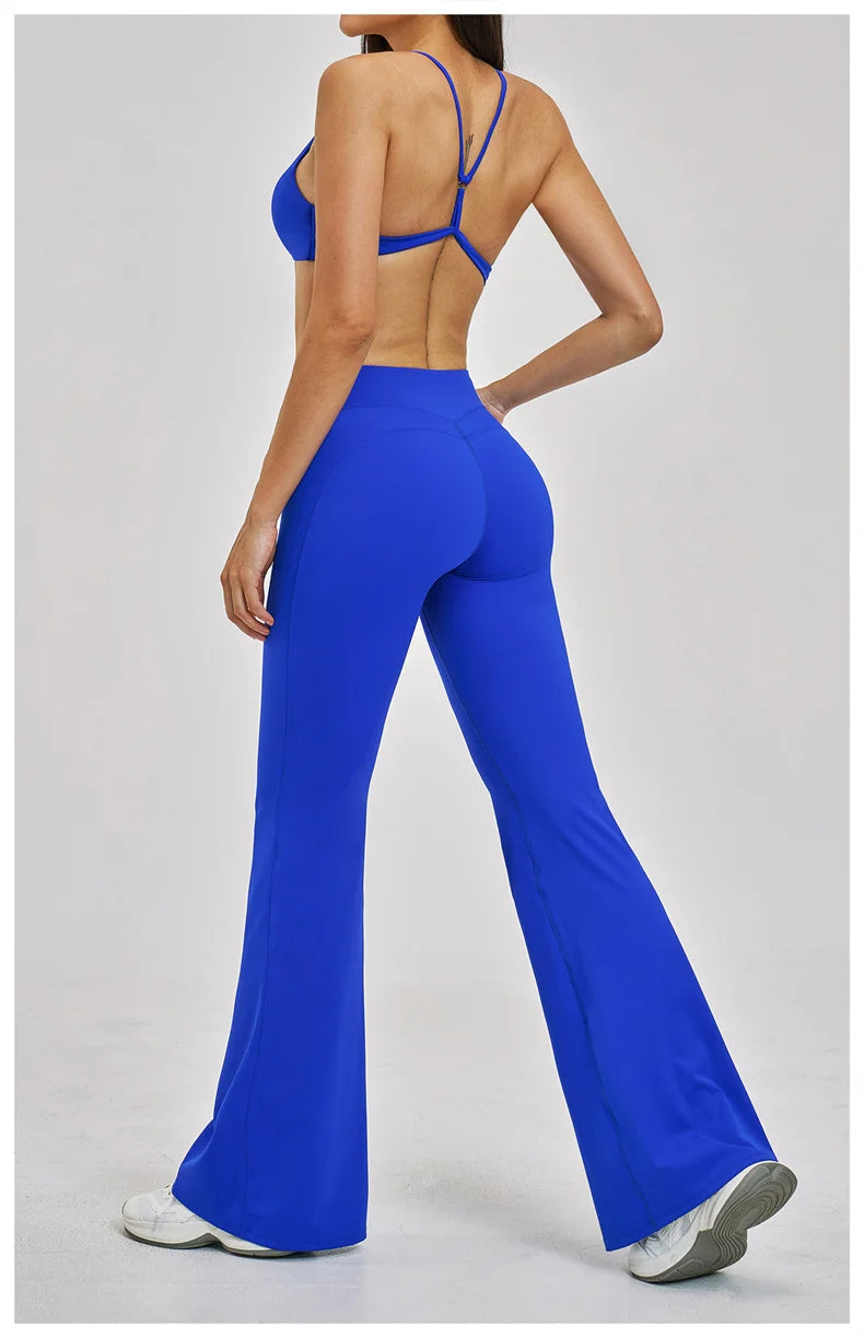TRY TO BN Women's Tracksuit 2 Pieces Yoga Set Back Y Bra High Waist Leggings Flare Fitness Sportwear Workout Running Gym Clothes