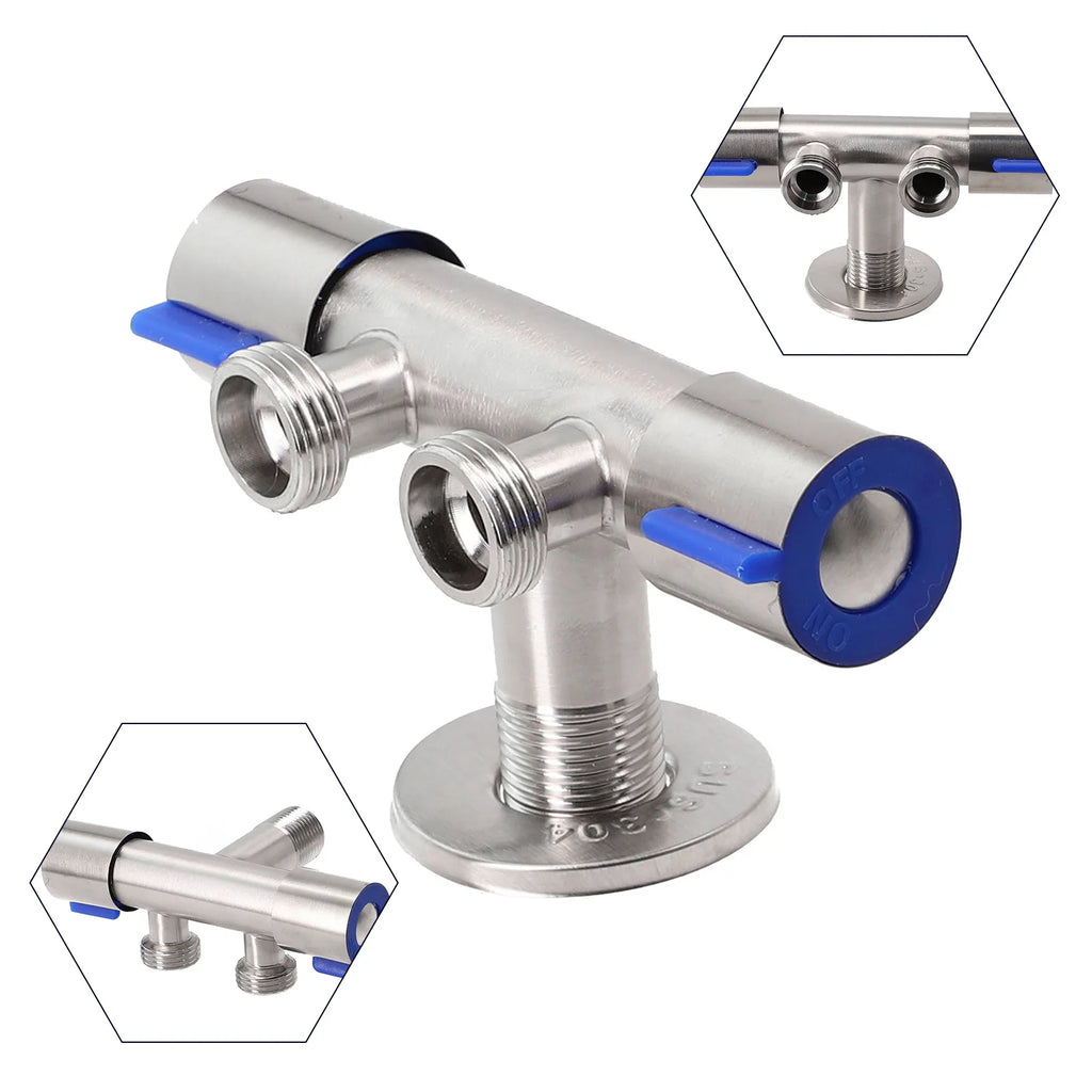 Bathroom Double  Handle Faucet  Dual Control  Stainless Steel Cold Water Faucet Bathroom Washing Machine Faucet Triangle Valve