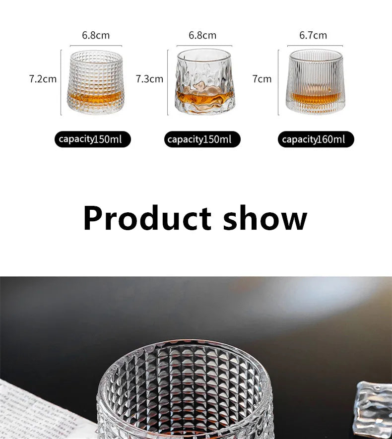 Crystal Whiskey Glasses Tumbler Rotatable Old Fashioned Glass Cup Juice Drink Coffee Wine Cup for Bar Home Christmas Gifts