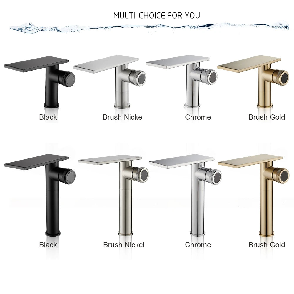 Bathroom Waterfall Basin Sink Faucet Black Faucets Brass Bath Faucet Hot&Cold Water Mixer Vanity Tap Deck Mounted Washbasin Tap