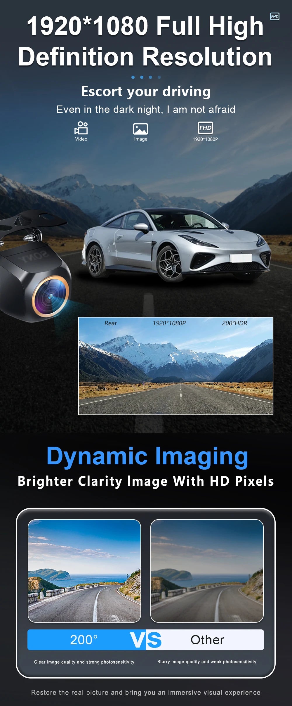 Car Rear View Camera 200° AHD 1920x1080P For Fisheye Golden Lens Full HDR Night Vision Vehicle back car reversing Front Camera
