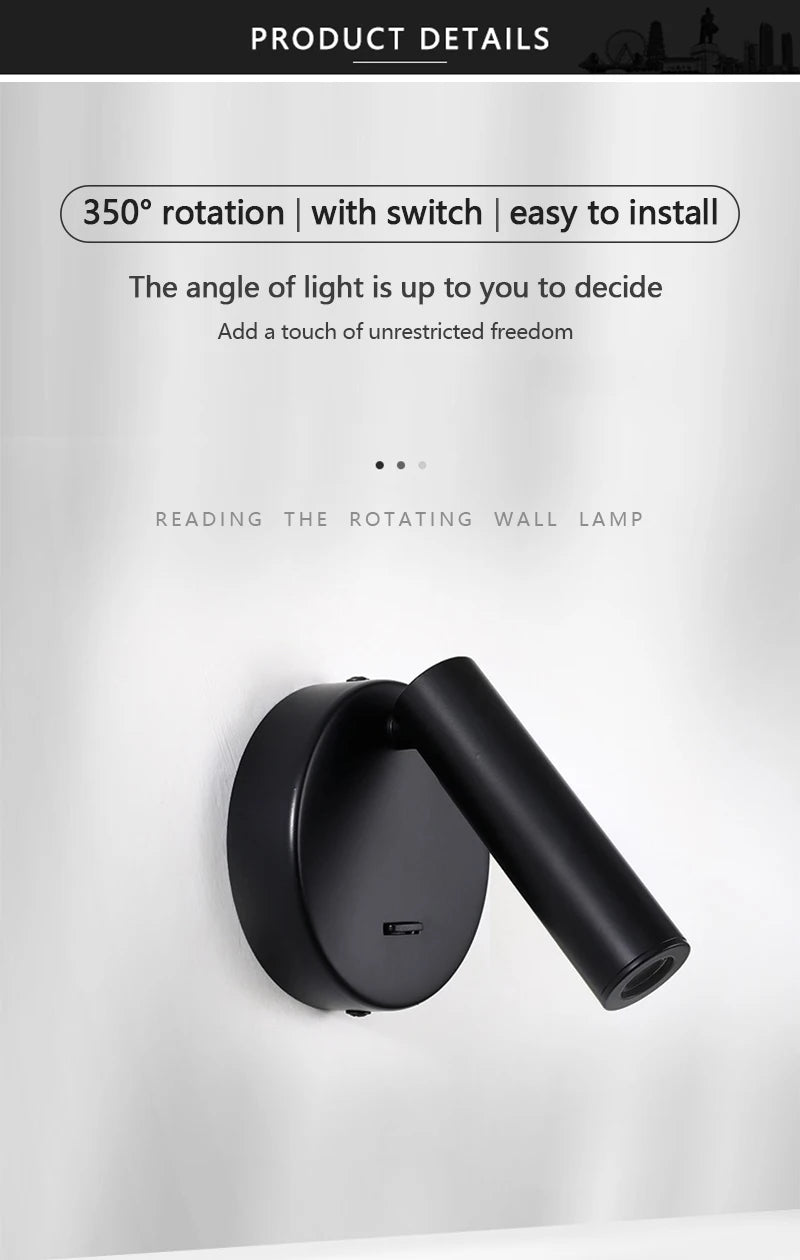 Modern LED Wall Lights Rotatable Adjustable Reading Lights Bedroom Bedside Living Room Study Room Household Lighting Fixtures