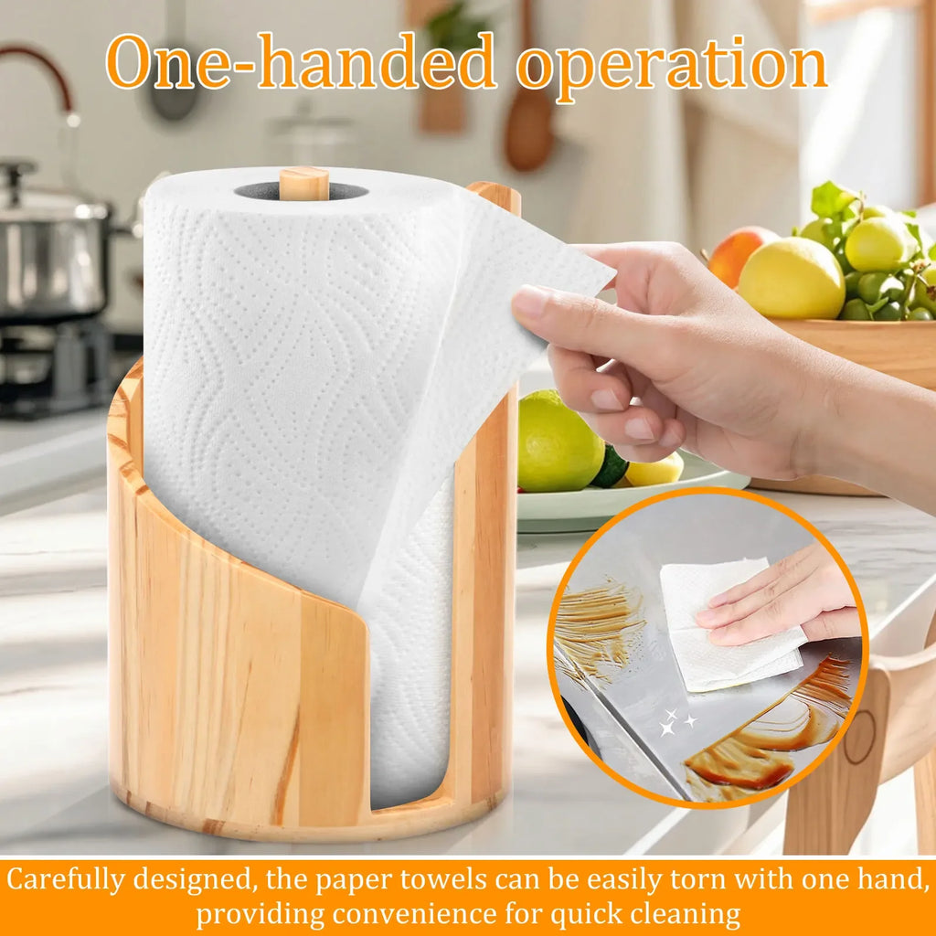 New Paper Towel Holder Wooden Kitchen Spiral Roll Paper Holder Anti-Skid Tissue Vertical Stand Countertop Bathroom Decoration