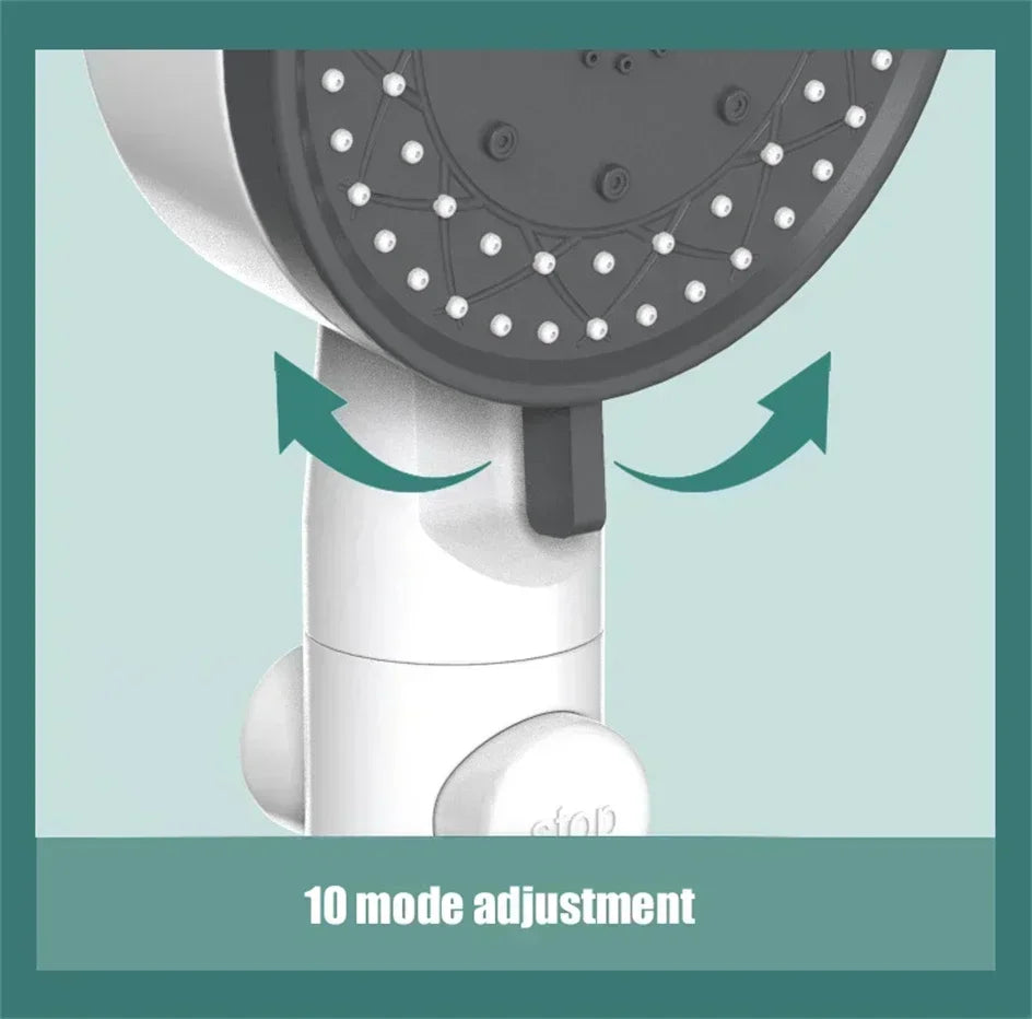 Bathing Showerhead Filtered Purify Water Filter One-Key on OFF Massage 10 Spray Modes High Pressure Shower Head Bath Accessory