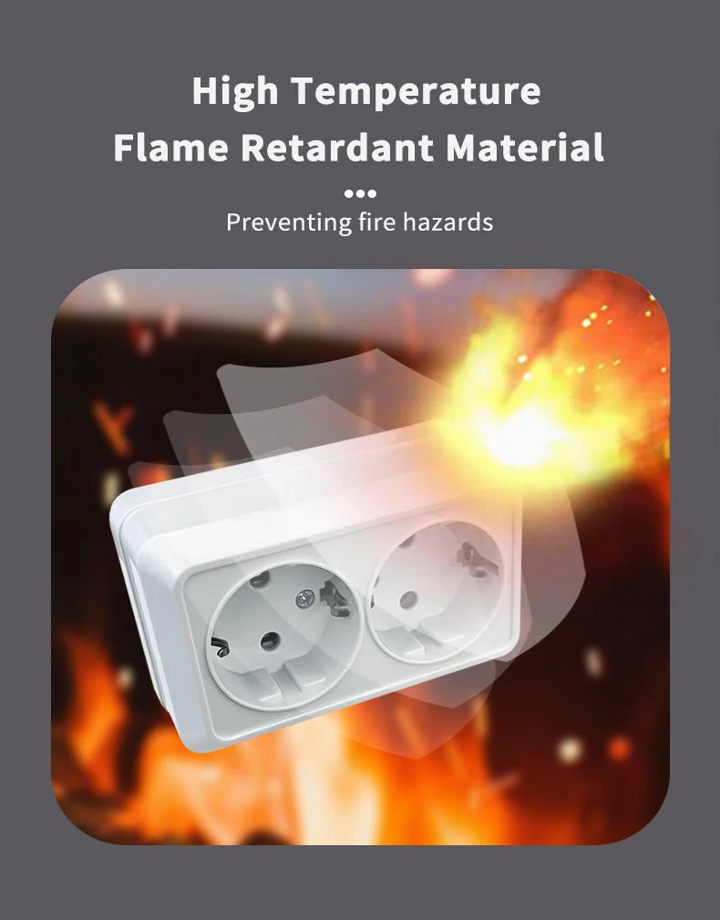 WESA White Wall Surface 2 Sockets Plugs EU Exterior Electrical Outlets With Ground Power Socket Flame Retardant Paint Plastic