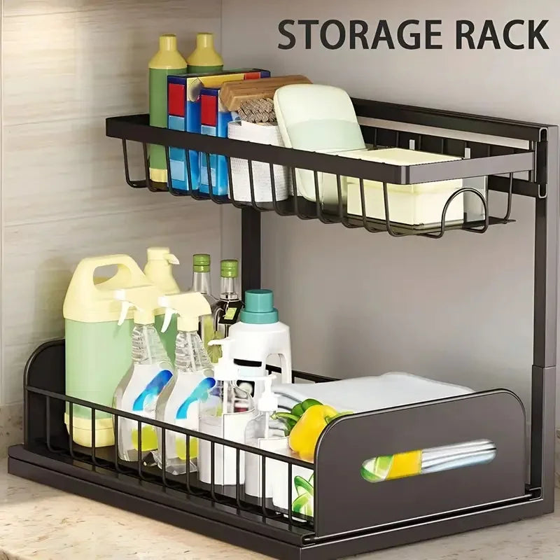 Under Sink Organizer Rack 2 Tier Under Sliding Cabinet Basket Organizer Drawer , Multi-Purpose Under Sink Storage For Kitchen