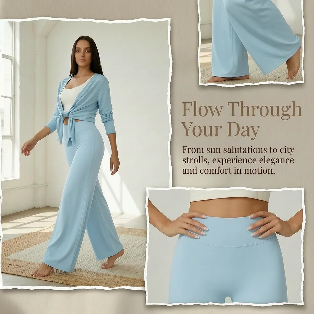 Women High Waist Wide Leg Yoga Pants Loose Flare Leggings Tummy Control Straight Workout Trousers Casual Lounge Pants Fitness