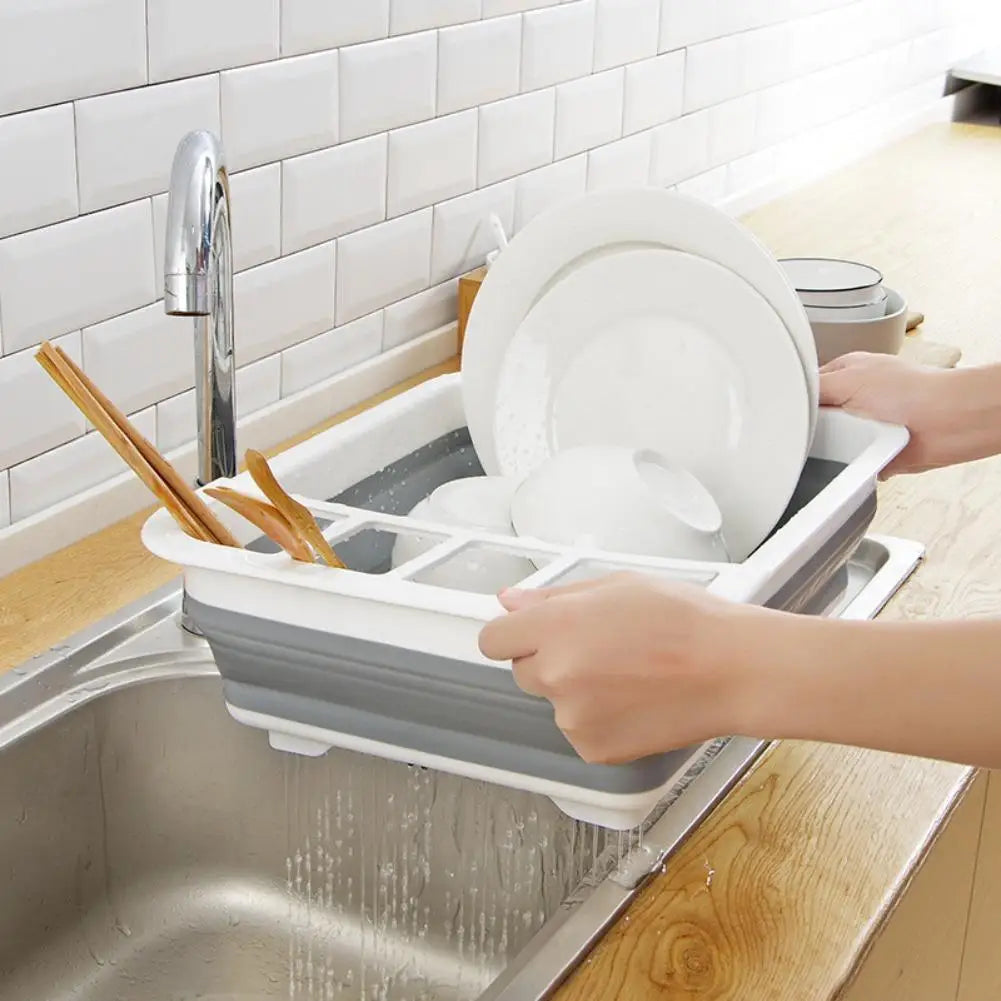 Kitchen Foldable Dish Rack Storage Water Leakage Tableware Bowl Dinnerware Drain Bowl Tray Home Drying Rack Washable Plastic