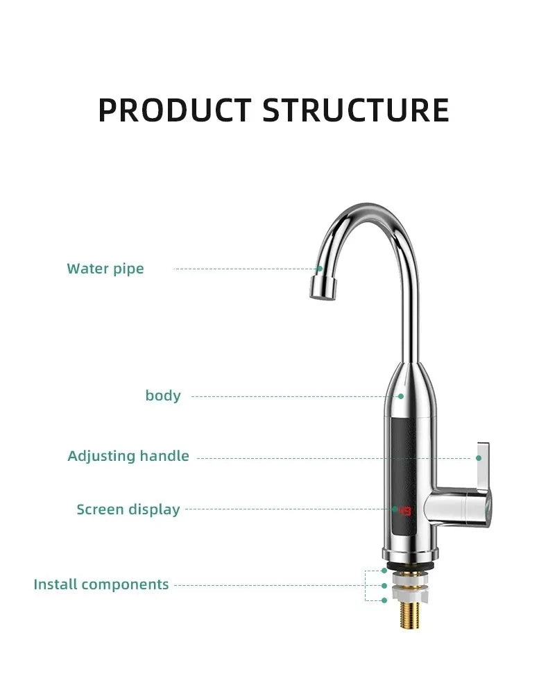 3000W 220V/110V Electric Kitchen Water Heater Tap Instant Hot stainless steel Water Faucet Heater Cold Heating Faucet
