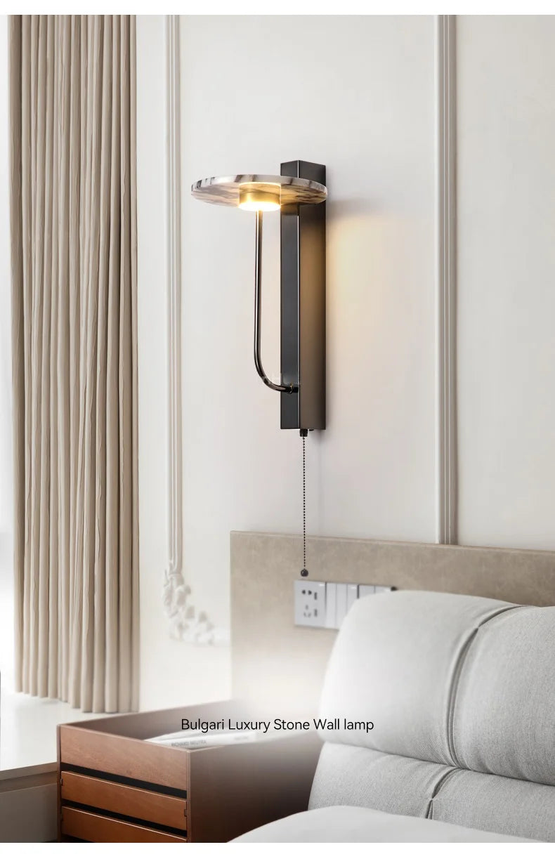 Black Luxury Alabaster Natural Stone Wall Lamp Bedroom High-end Sconce Design Artistic Living Room Marble Decor LED Lights