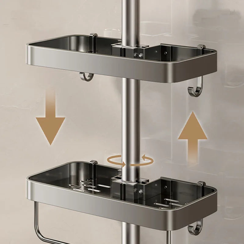 Bathroom Shower Storage Shower Gel Shampoo Rack Lifting Rod Removable Tray No Drilling Soap Holder Shower Shelf