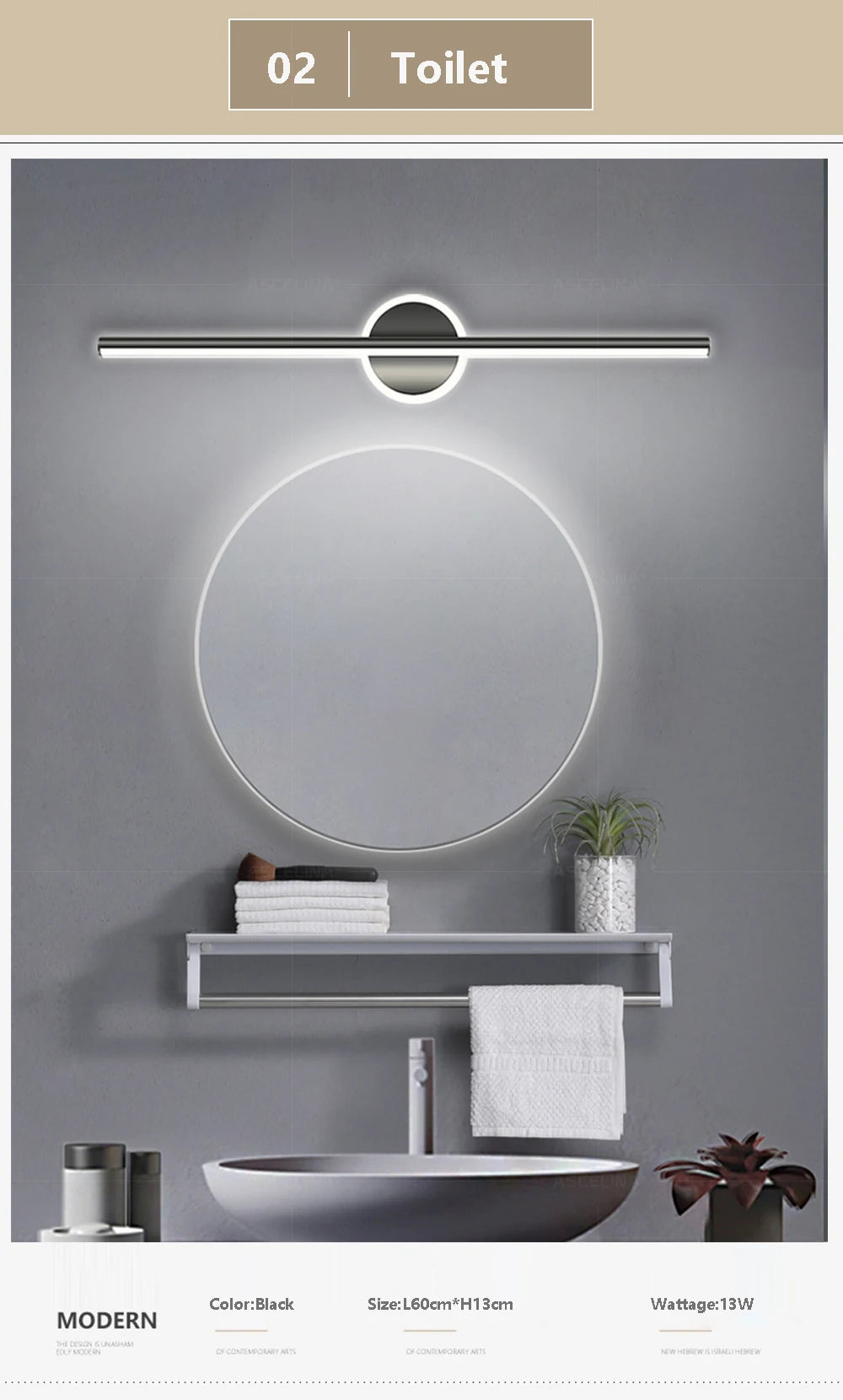 Modern LED Wall Lamp Black Mirror Light Dresser Bathroom Toilet  Long Strip Lamps Home Decor 40/60/80CM Led Lighting Lustre