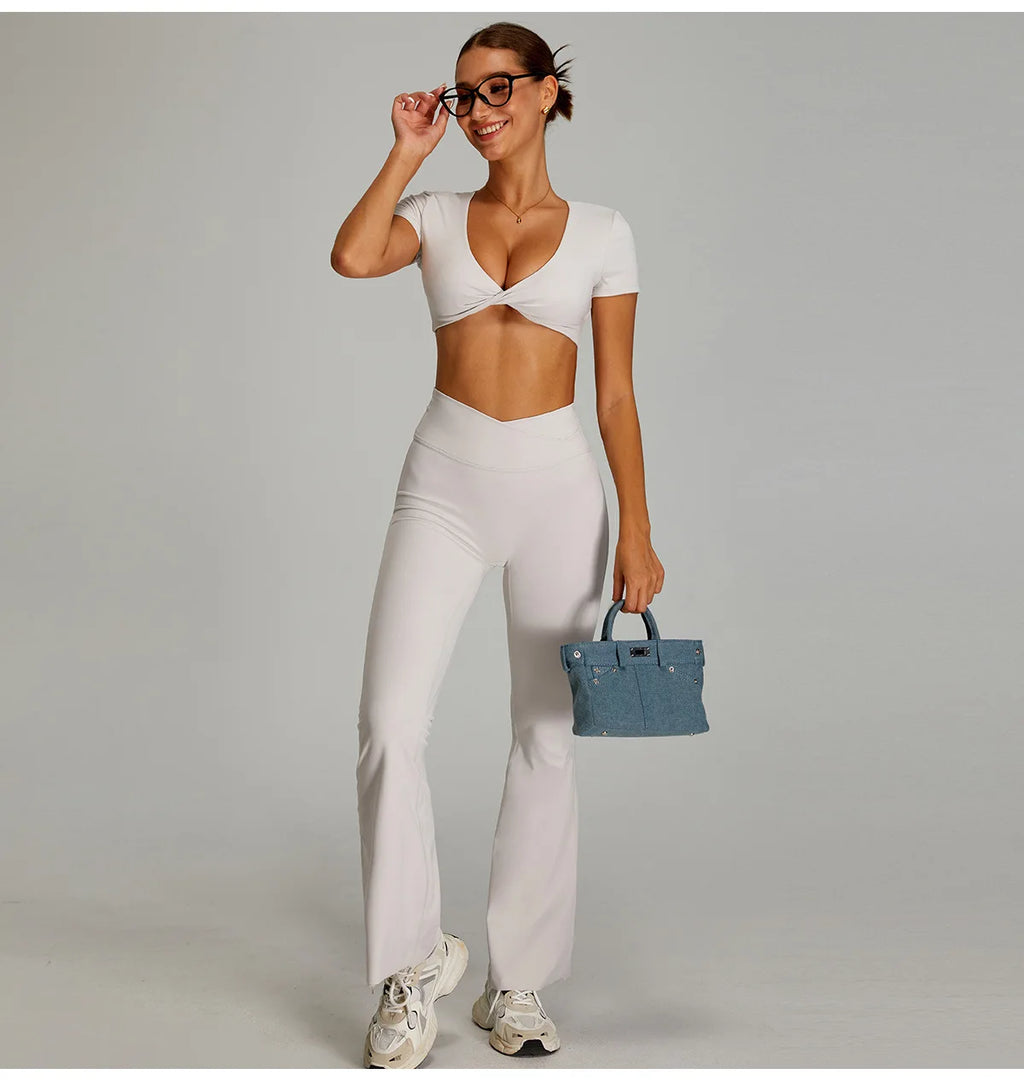 mikeyoga Women Yoga Suit 2PCS Sports Set Quick-Drying Gym Set Women Tracksuit Running Workout Short Sleeves Sports Yoga Clothing