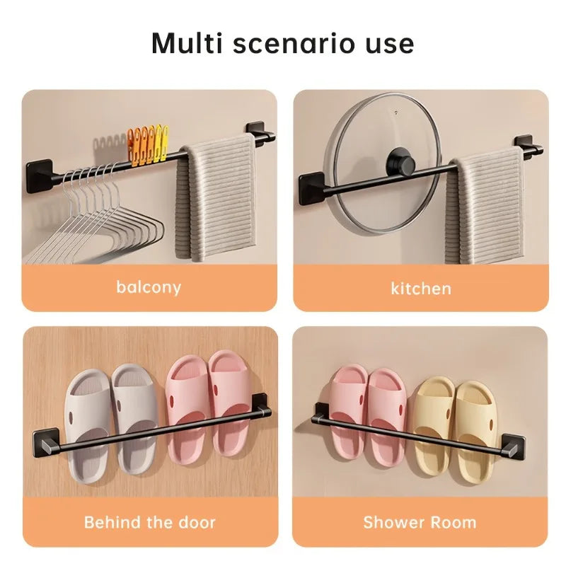 Self-Adhesive Towel Rack Bathroom Towel Holder Without Drilling Bathroom Black Corner Shelf Bar 50CM Bathroom Storage Towel Rail